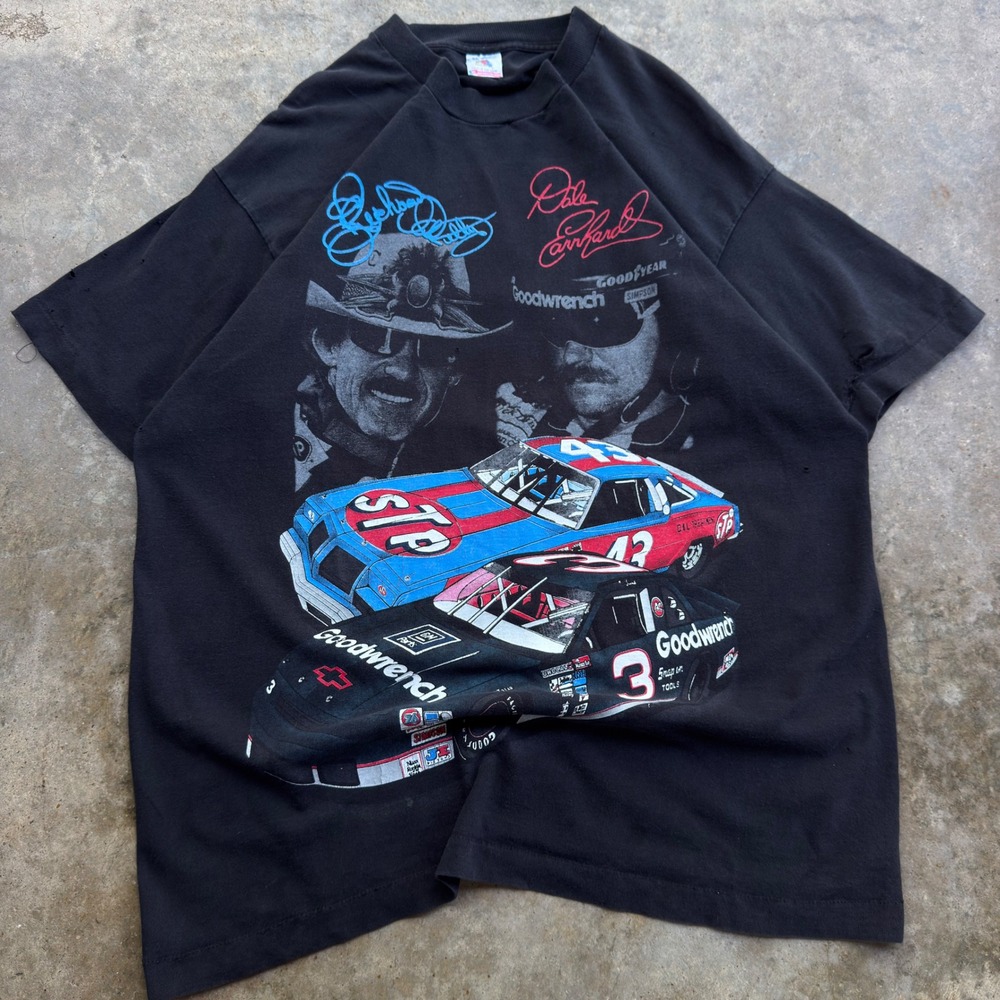 Vintage 90s Nascar Dale Earnhardt Petty T-Shirt Faded Black XL USA Made (f1)